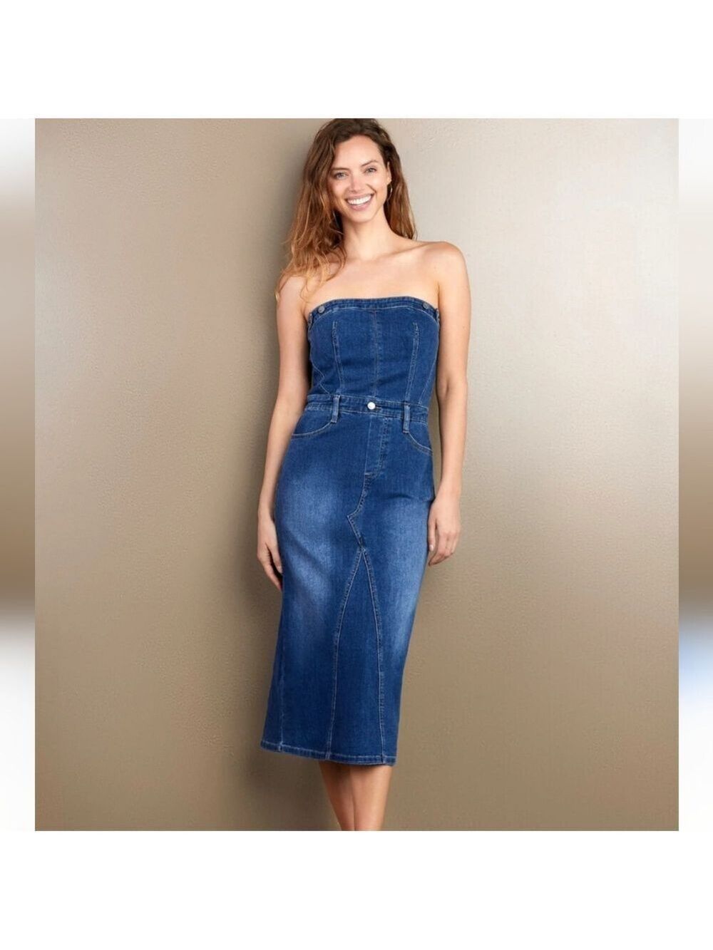 Wash Lab Retro Denim Corset Strapless Dress, Size M
